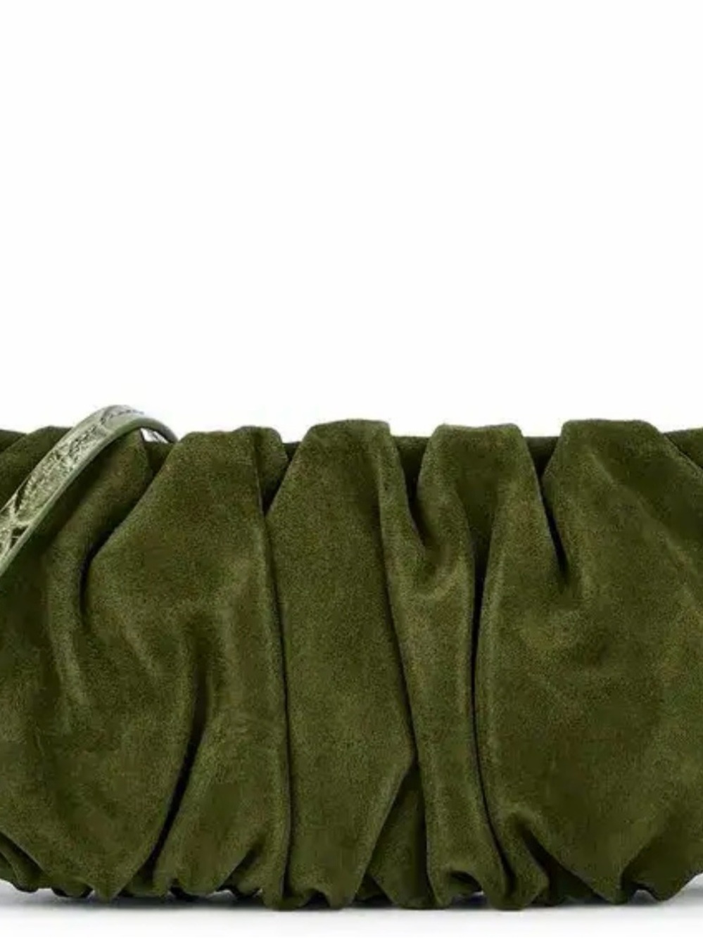 STAUD Olive Green Ruched Suede Clutch